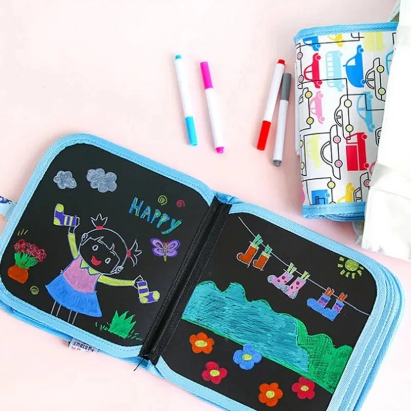 Children Magic Blackboard Educational Child Games Coloring Books Kids Toys to Draw 6 Pages Erase Boards with Water Chalk Pens